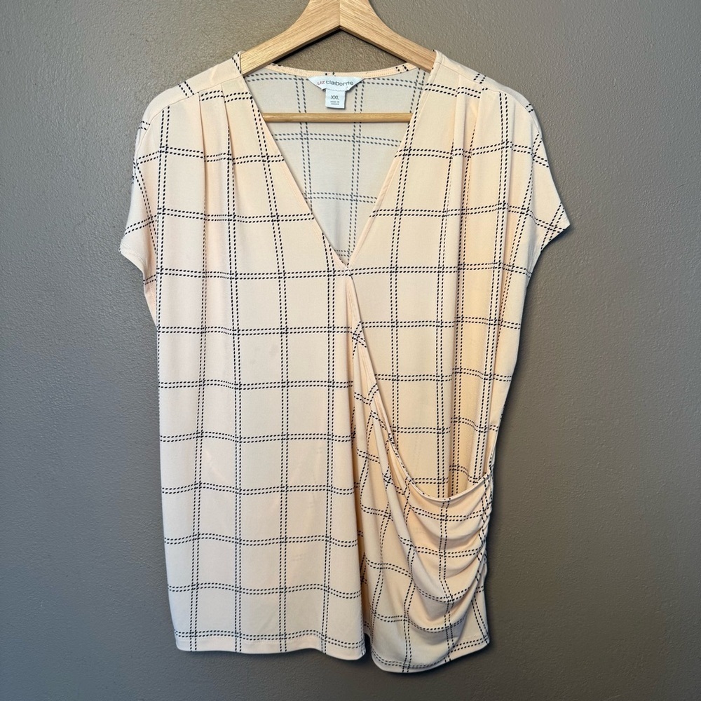 Liz Claiborne Pink & Black Faux Wrap Style Short Sleeve Silky Blouse Size XXL - Picture 2 of 14
